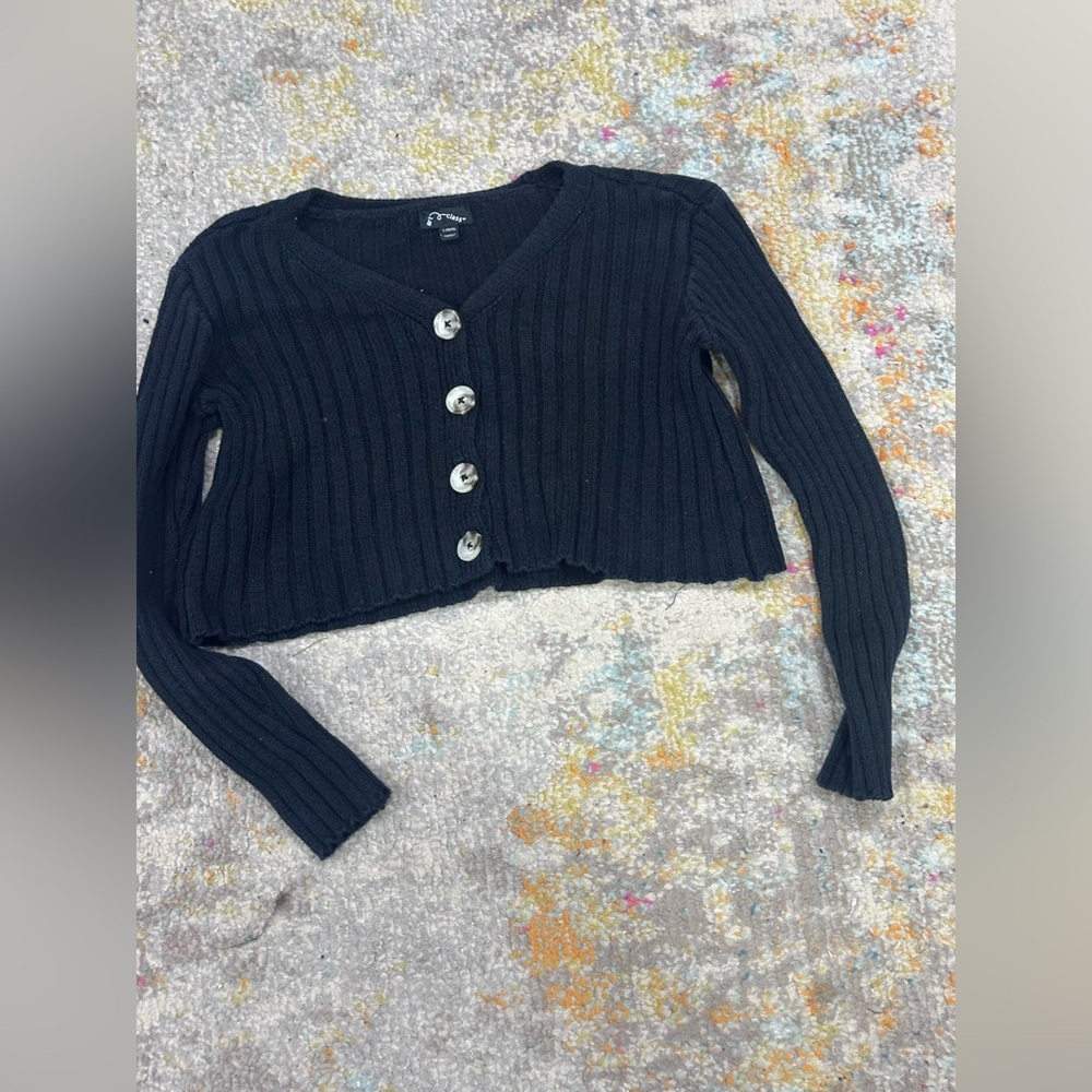 art class Black Ribbed Button-Up Cardigan